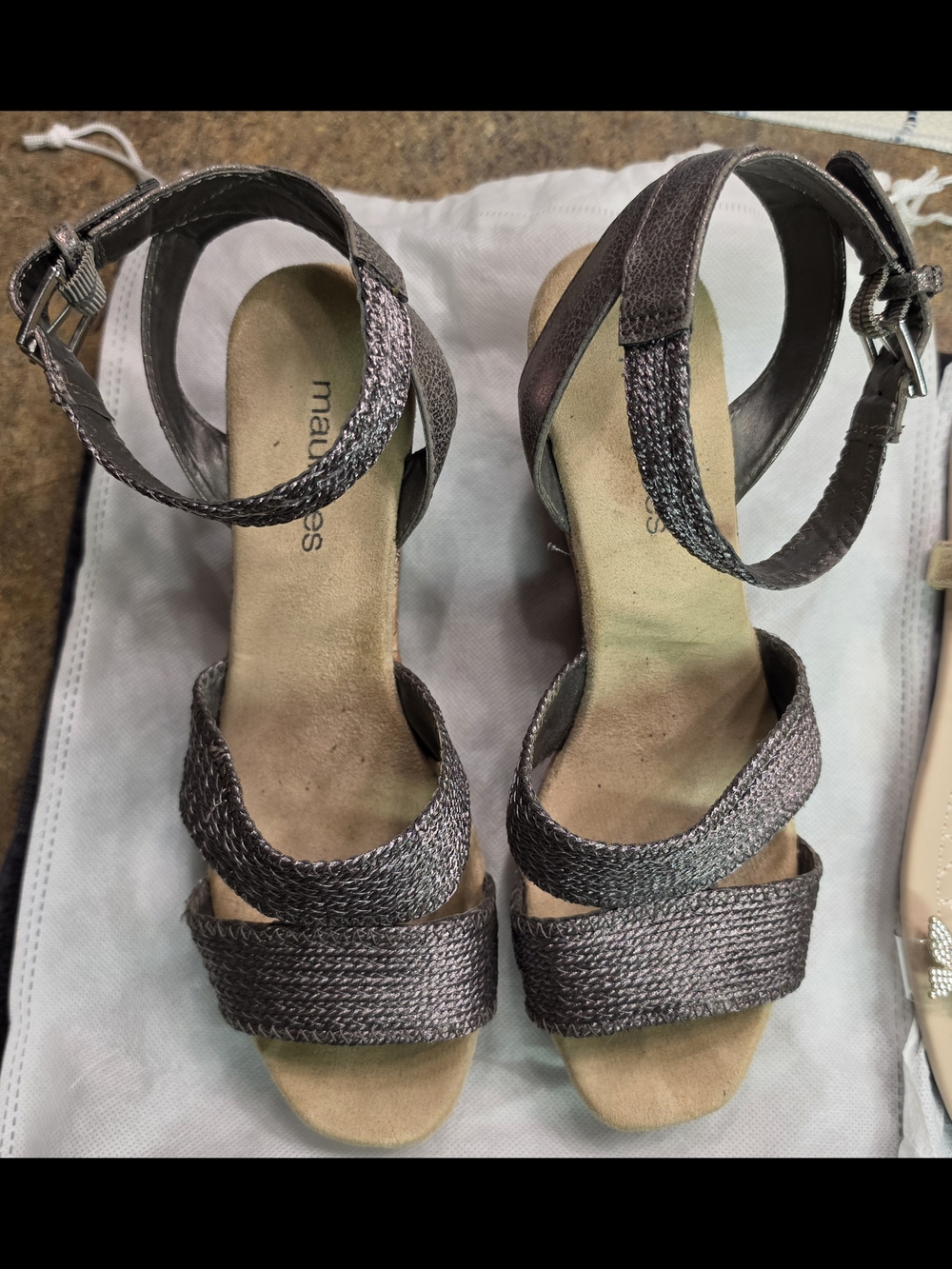 Maurices Metallic Pewter Braided Ankle-Strap Sandals